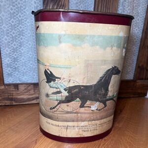 Vintage Keller-Charles Philadelphia Trotting Mare Lucy Metal Wastebasket 1872